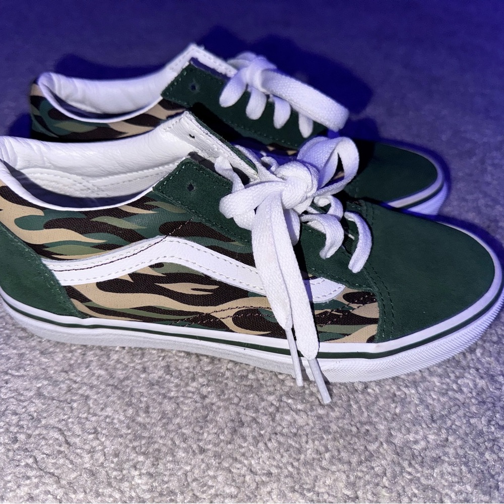 Vans Kids Green and Tan Camouflage Sneakers